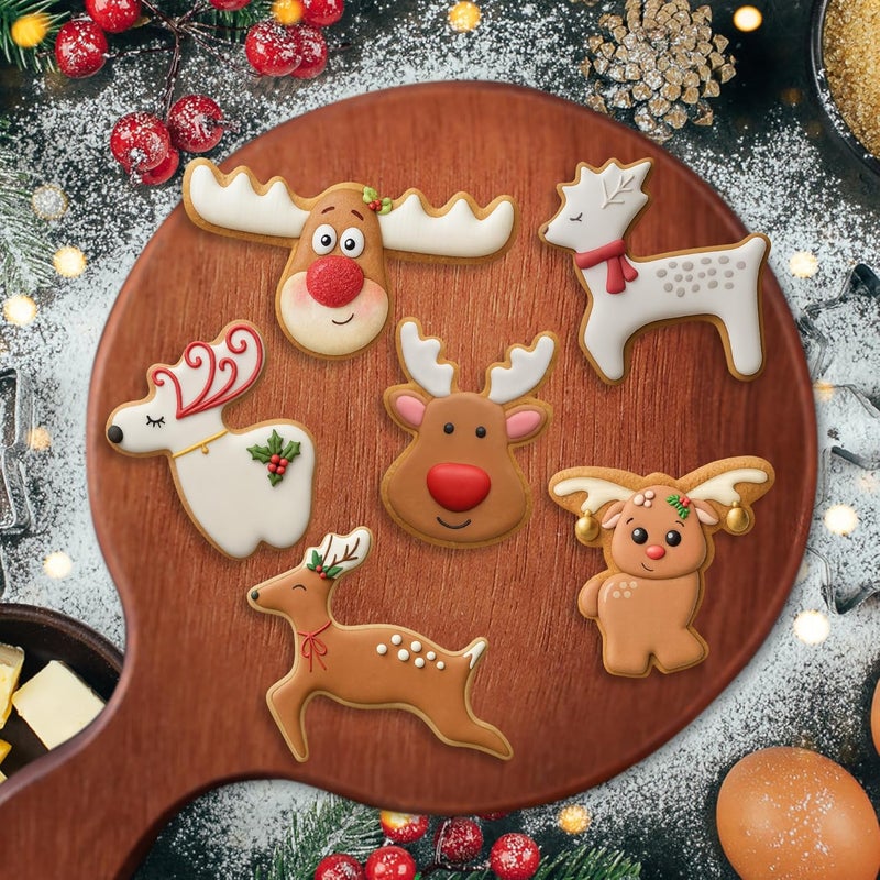 FUSOTO 6PCS Reindeer Cookie Cutter Set, Christmas Cookie Cutters, Holiday Shaped Biscuit Molds, Stainless Steel Baking Supplies for Homemade Cookies, Christmas Deer - Image 4